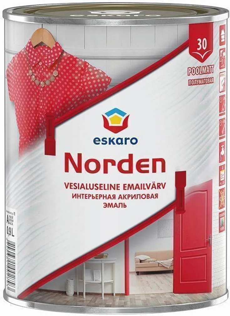 UNIVERSAALVÄRV ESKARO NORDEN 30 0,9L VALGE POOLMATT