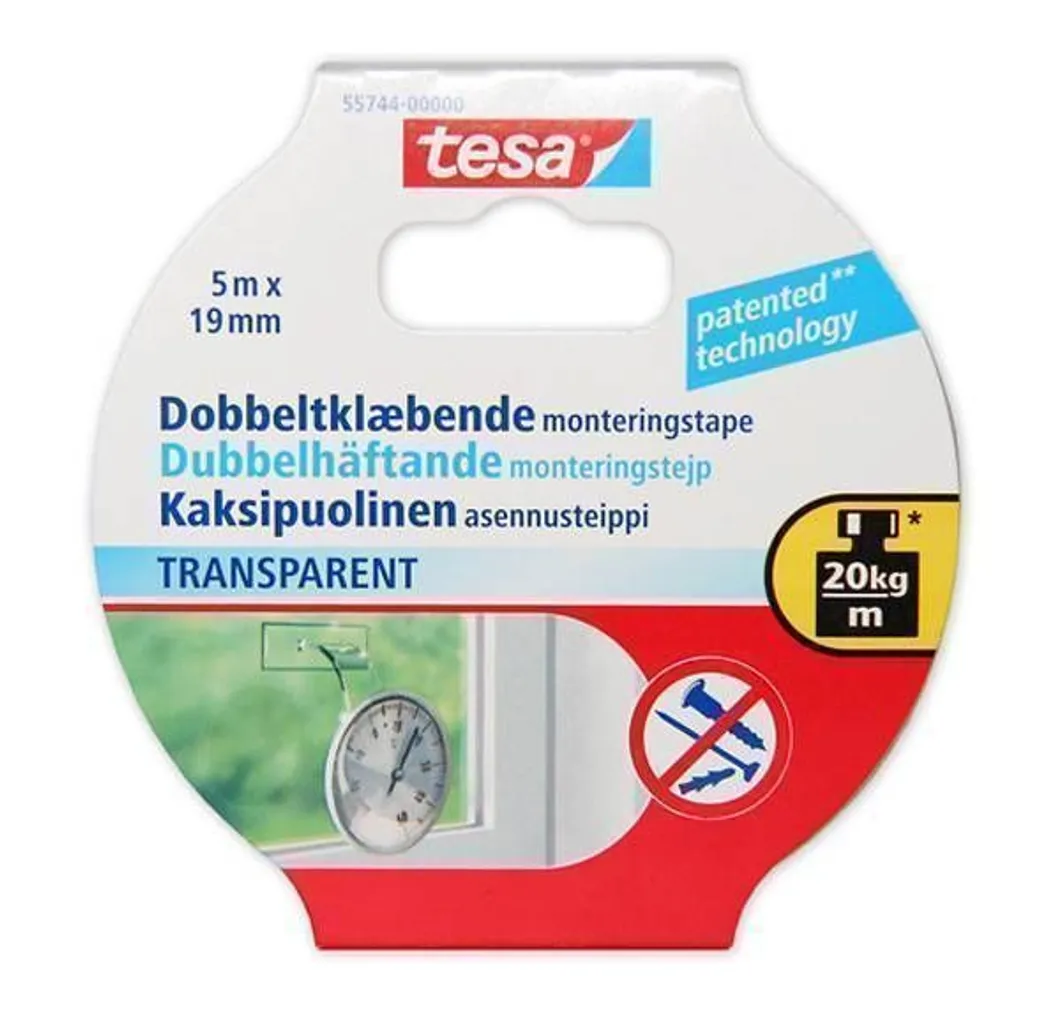 KINNITUSTEIP 5 M X 19 MM LÄBIPAISTEV