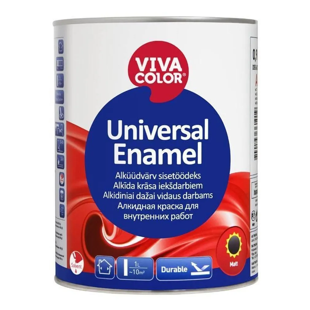 UNIVERSAALVÄRV VIVACOLOR UNIVERSAL ENAMEL 0,9L VALGE MATT