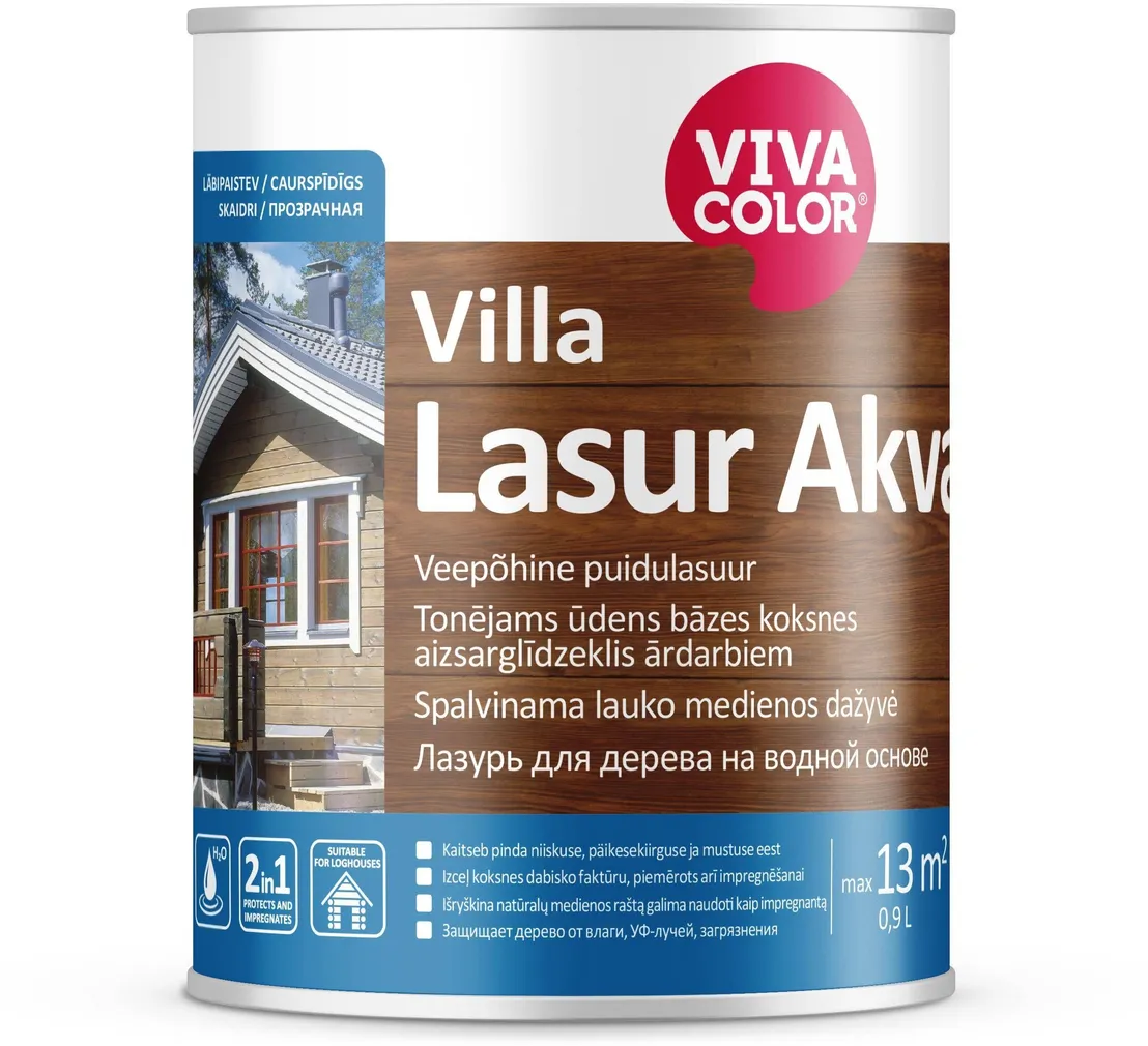 PUIDULASUUR VIVACOLOR VILLA LASUR AKVA 0,9L VÄRVITU TOONIMISALUS