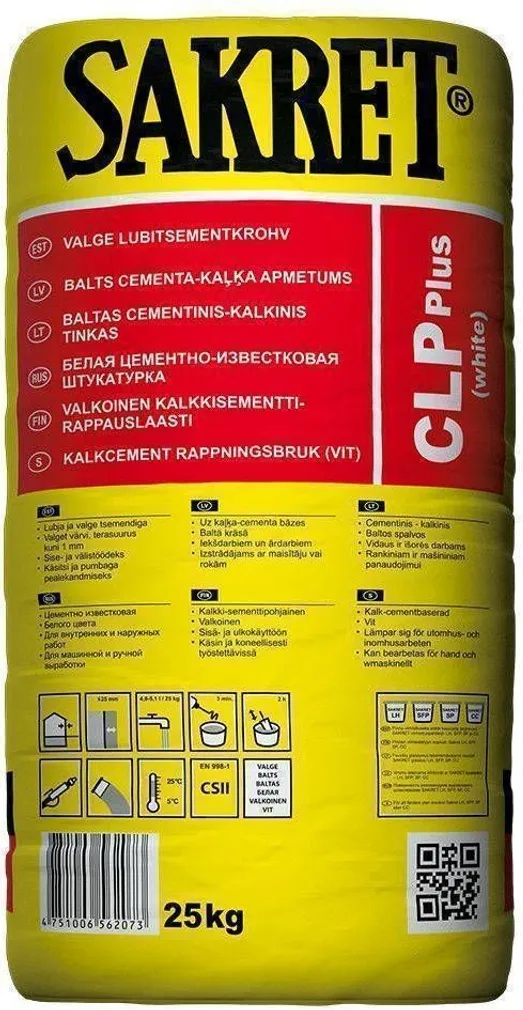 PUMBATAV LUBITSEMENTKROHV SAKRET CLP+ 25KG VALGE