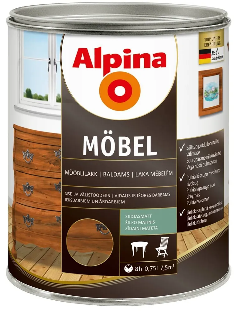 LAKK ALPINA MÖBEL 0,75L TRANSPARENT SIIDJASMATT