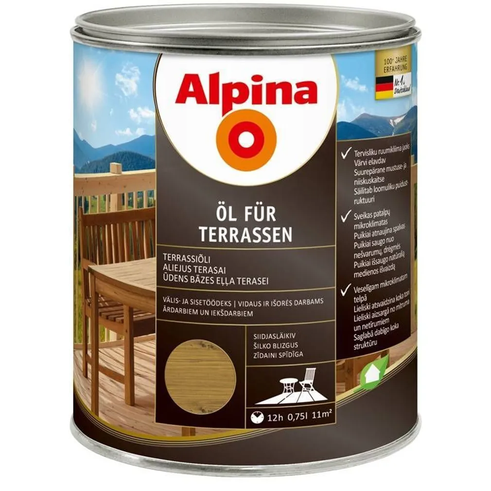 TERRASSIÕLI ALPINA ÖL FÜR TERRASSEN 0,75L KESKMINE PRUUN