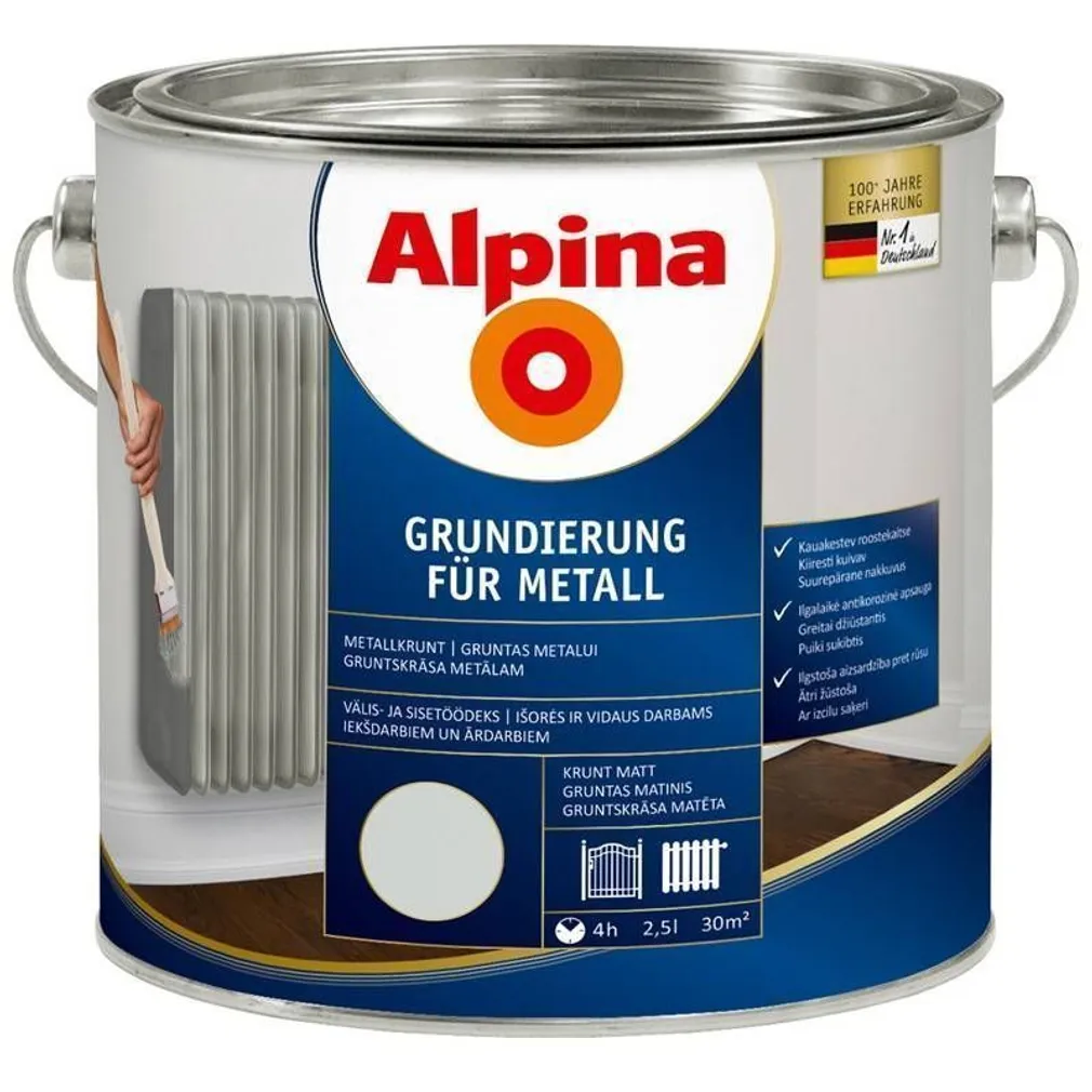 METALLIKRUNTVÄRV ALPINA GRUNDIERUNG FÜR METALL 2,5L HALL MATT