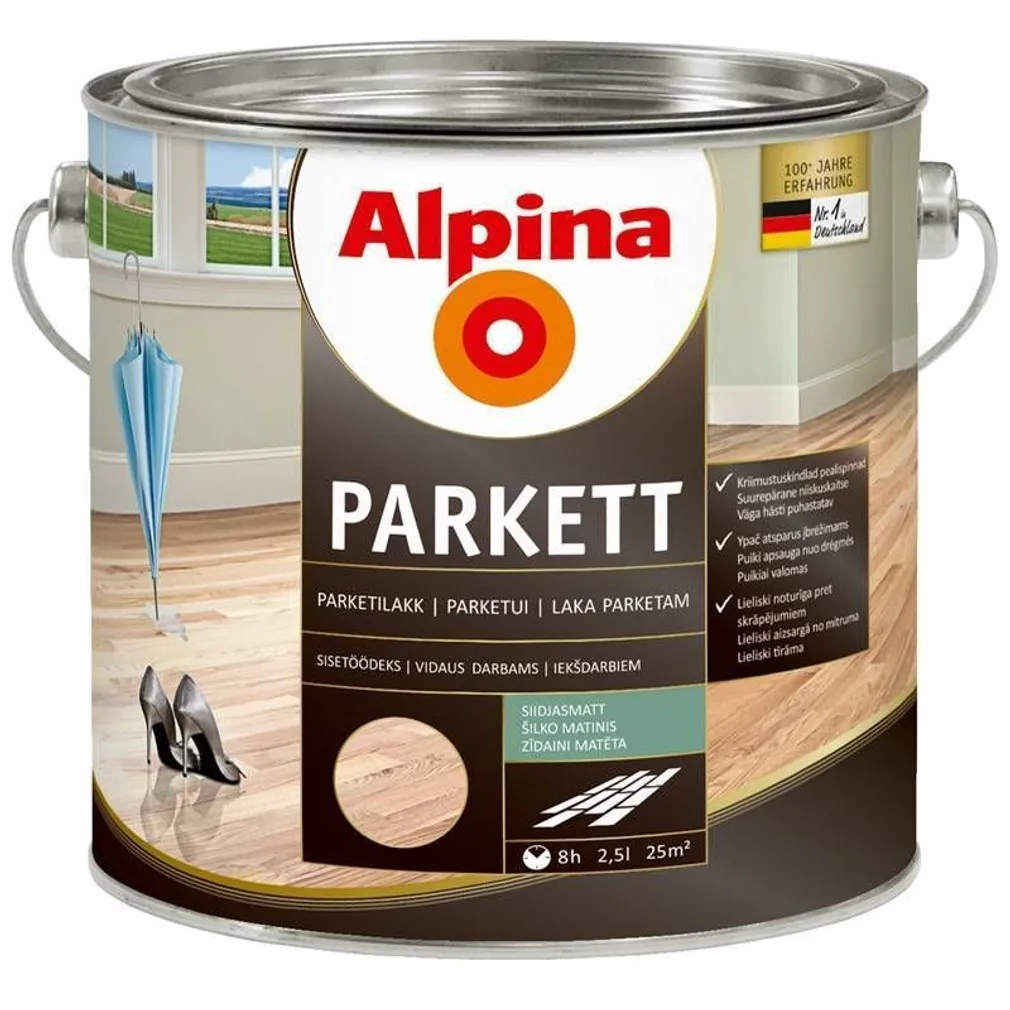LAKK ALPINA PARKETT 5L TRANSPARENT SIIDJASMATT LAHUSTIPÕHINE