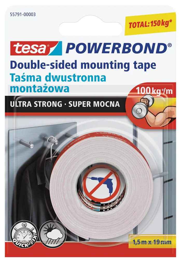 KAHEPOOLNE TEIP TESA POWERBOND 19MMX1,5M