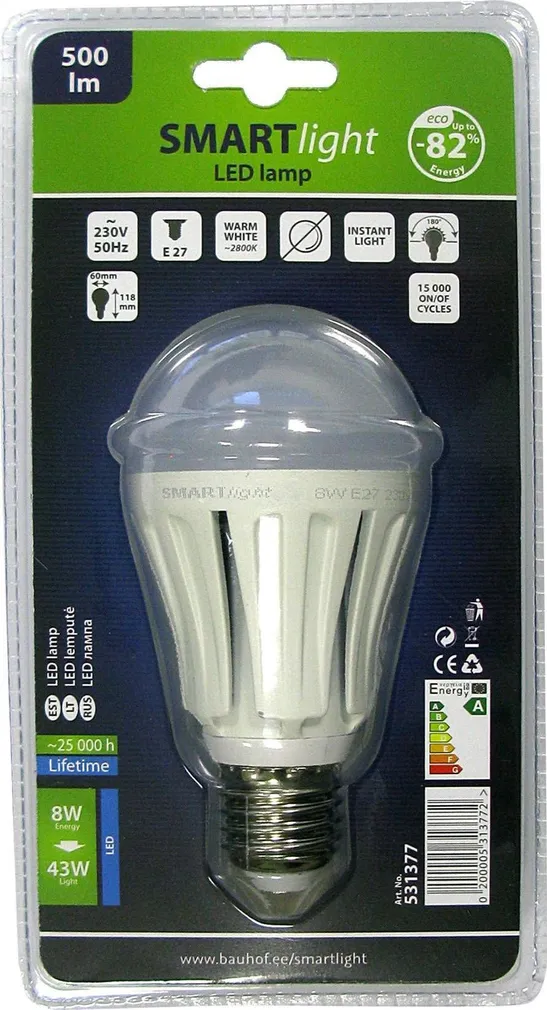 LEDLAMP 8W E27 A60 180° 500LM 3000K
