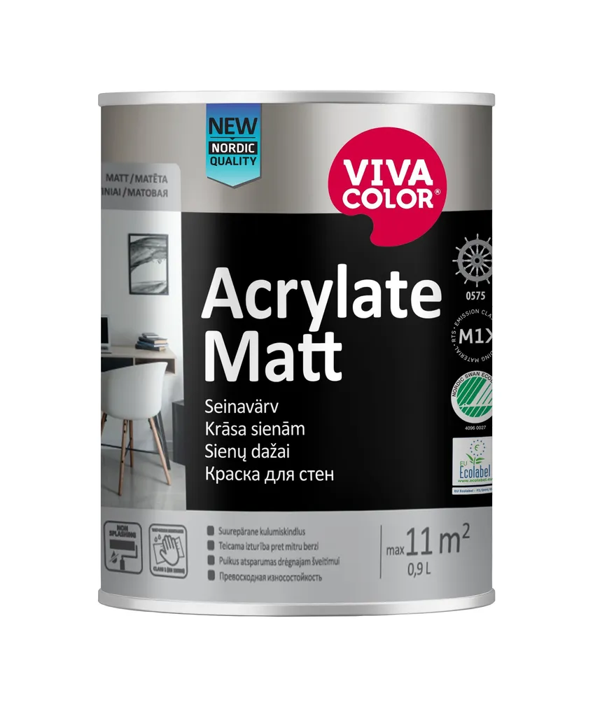 SEINAVÄRV VIVACOLOR ACRYLATE MATT 0,9L VALGE MATT