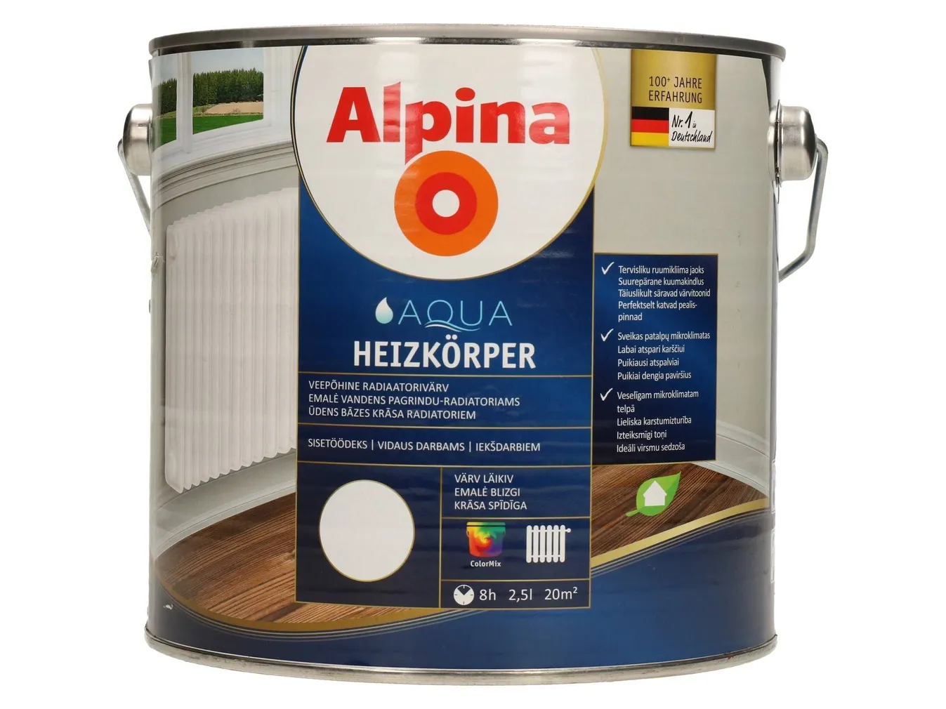 VÄRV ALPINA AQUA HEIZKÖRPER RADIAATORI 2,5L VALGE LÄIKIV
