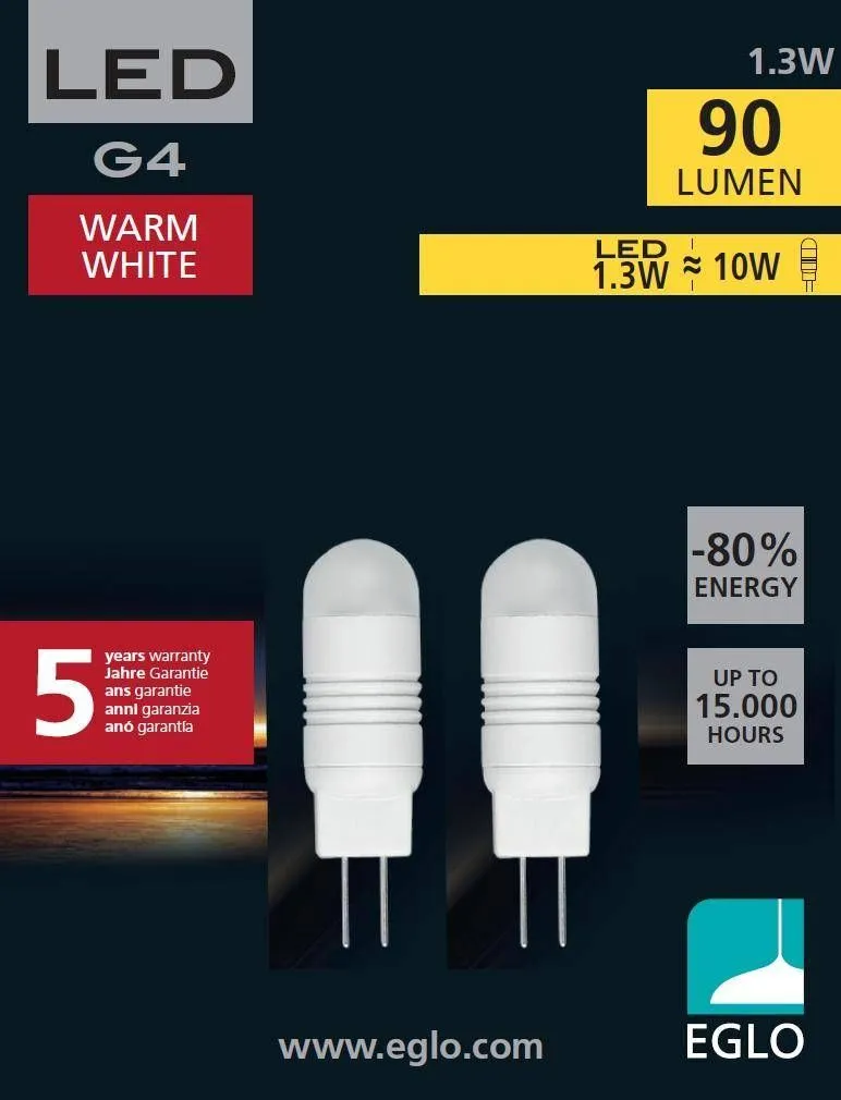 LEDLAMP 1,3 G4 90LM 3000K EGLO