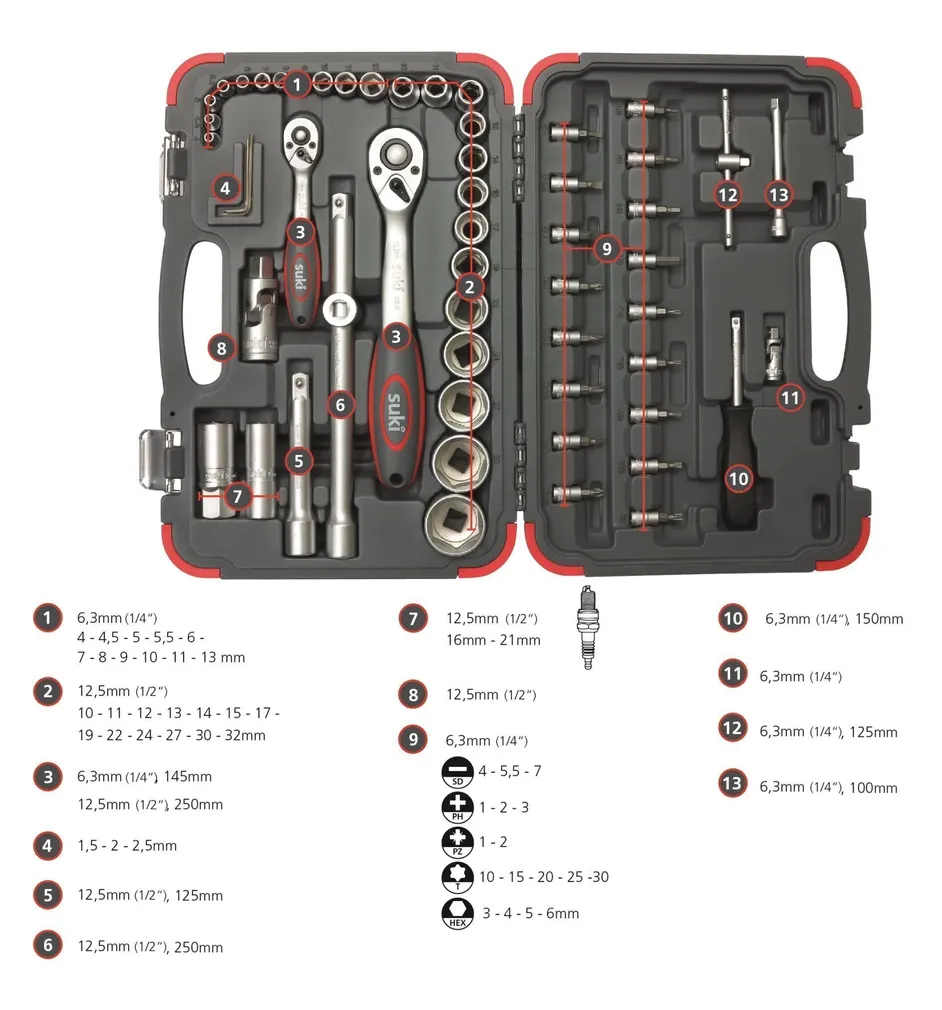 OTSVÕTMETE KOMPLEKT 6.3+12.5MM(1/4+1/2")56