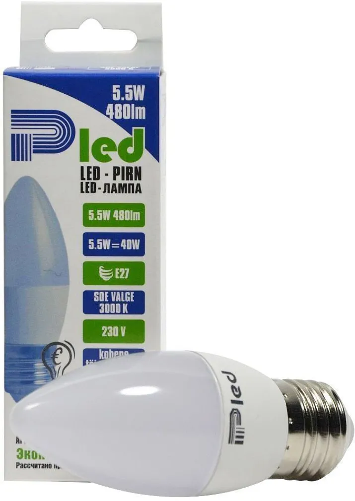 LEDLAMP 5.5W 480LM C37 E27 PLED