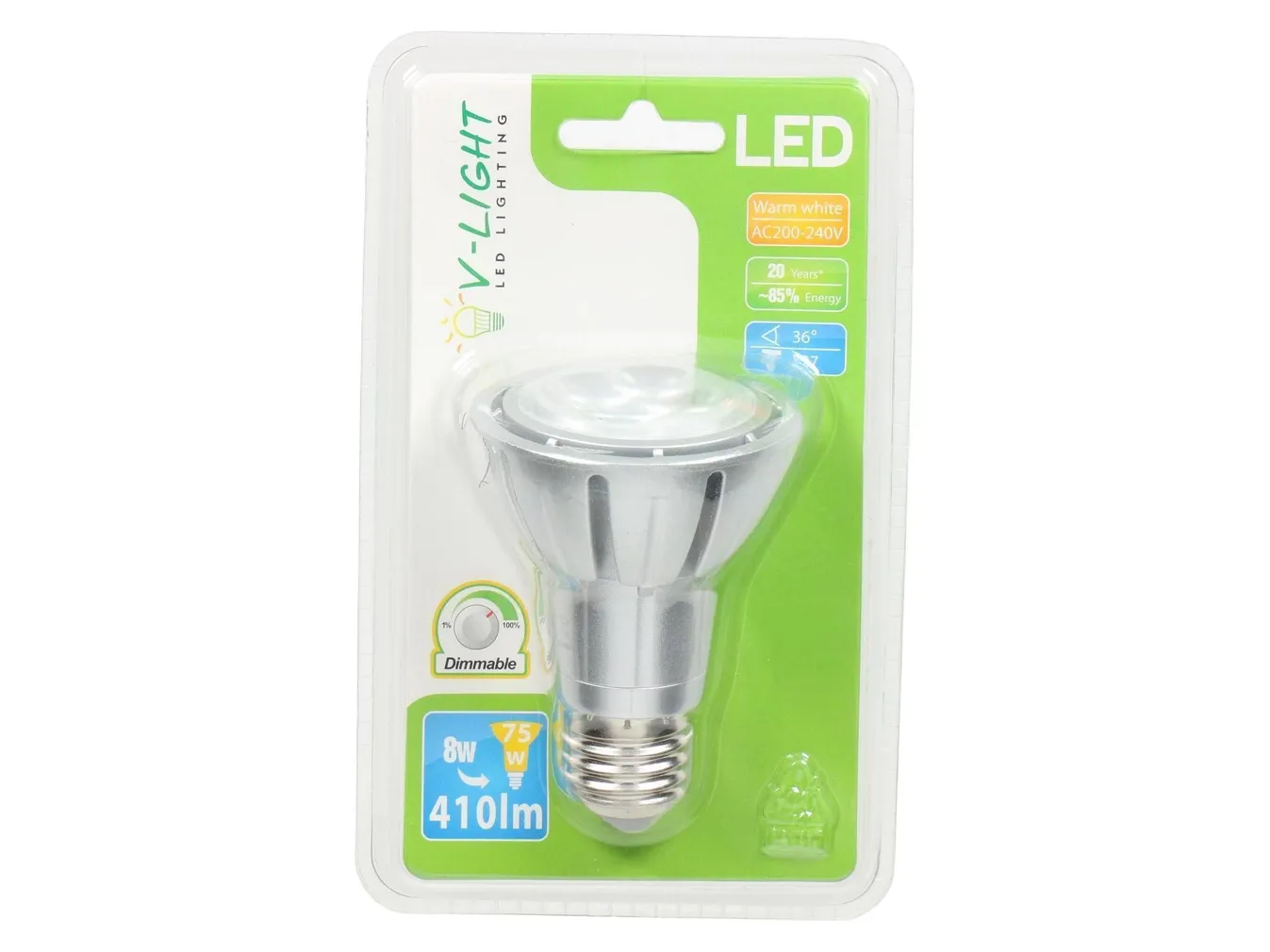 LEDLAMP 8W E27 PAR20 3000K VLIGHT