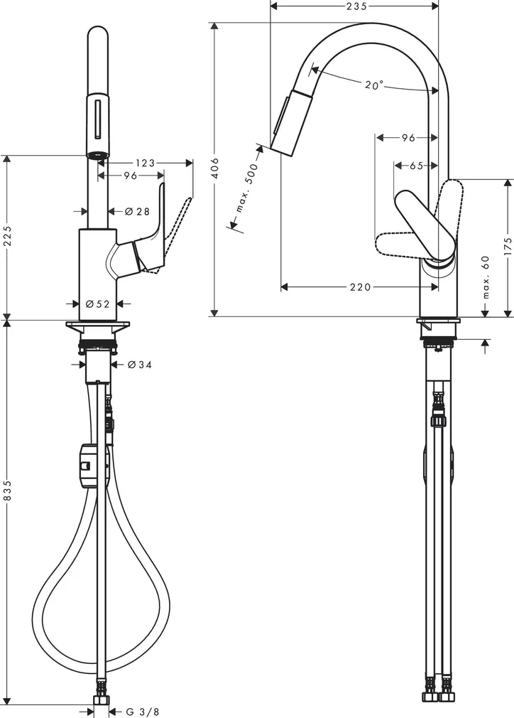 KÖÖGISEGISTI HANSGROHE FOCUS HG31815000 VÄLJATÕMMATAV TILA KROOM