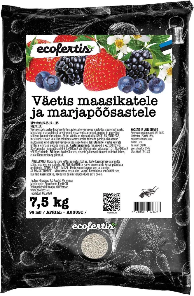 VÄETIS MAASIKATELE JA MARJAPÕÕSASTELE ECOFERTIS 7,5KG