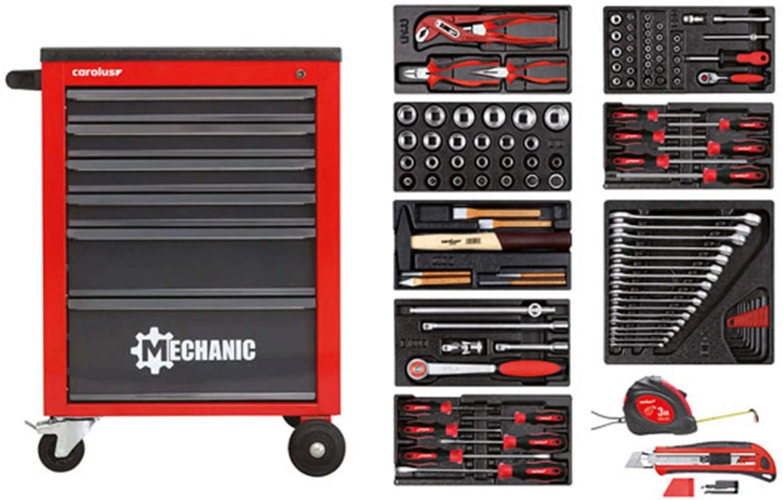 TÖÖRIISTAKÄRU CAROLUS MECHANIC 6 SAHTLIT + TÖÖRIISTAKOMPLEKT 164-OSALINE