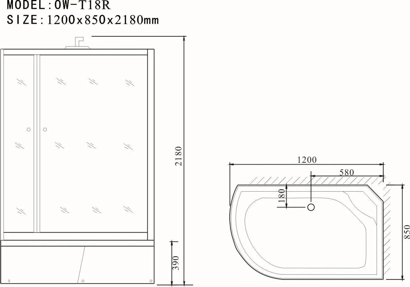 MASSAAŽIKABIIN AQUALINE OW-T18 120X85X41/218CM PAREM