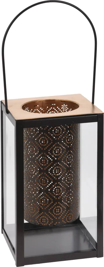 LATERN 13,5X13,5X23CM KULDNE KLAAS/METALL