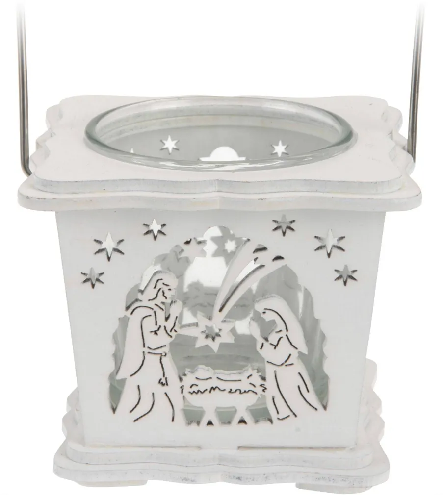 TEEKÜÜNLAHOIDJA LATERN 8X8X7,5CM VALGE HÕBEDASEGA, PUIT
