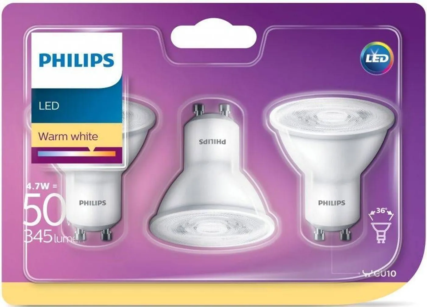 LED LAMP PHILIPS 50W GU10 WW 36D 3TK PAKIS