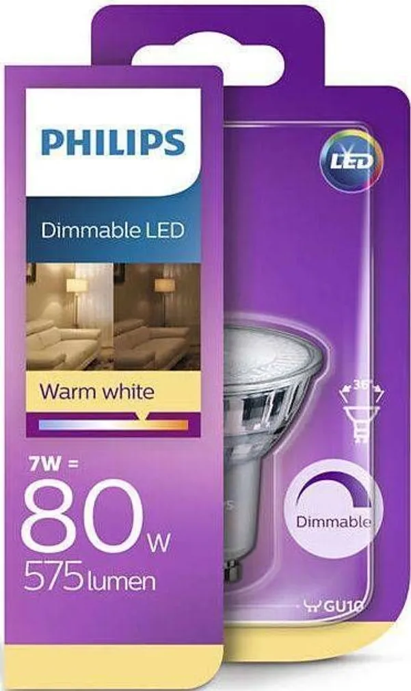 LED LAMP PHILIPS 8 - 80W GU10 WW 36D DIM