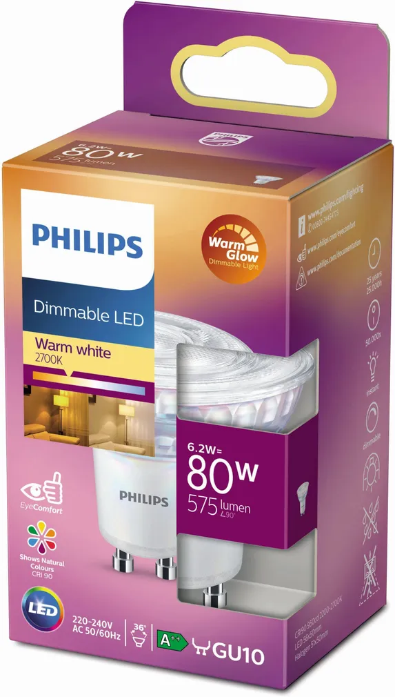 LED LAMP PHILIPS 8 - 80W GU10 WW 36D DIM