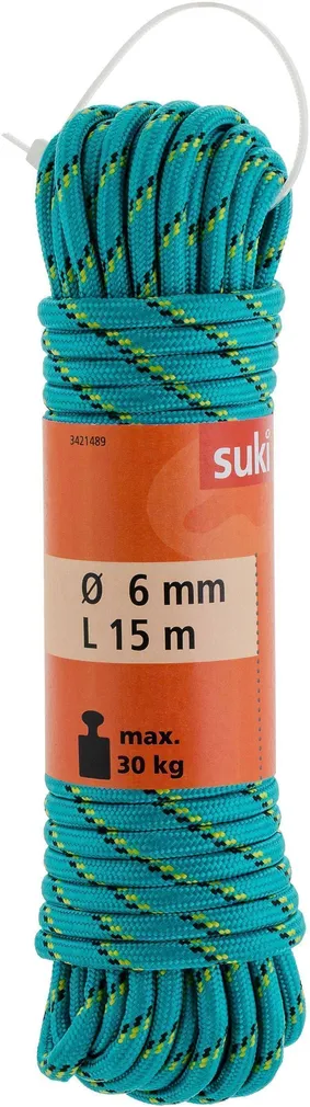 KÖIS SUKI FUN POLÜPROPÜLEEN 6MMX15M ROHELINE/MUST/KOLLANE