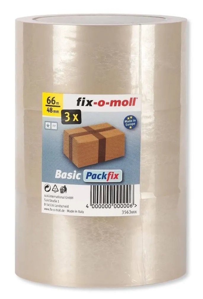 PAKKETEIP FIX-O-MOLL 66M 48MM LÄBIPAISTEV KOMPLEKT 3TK