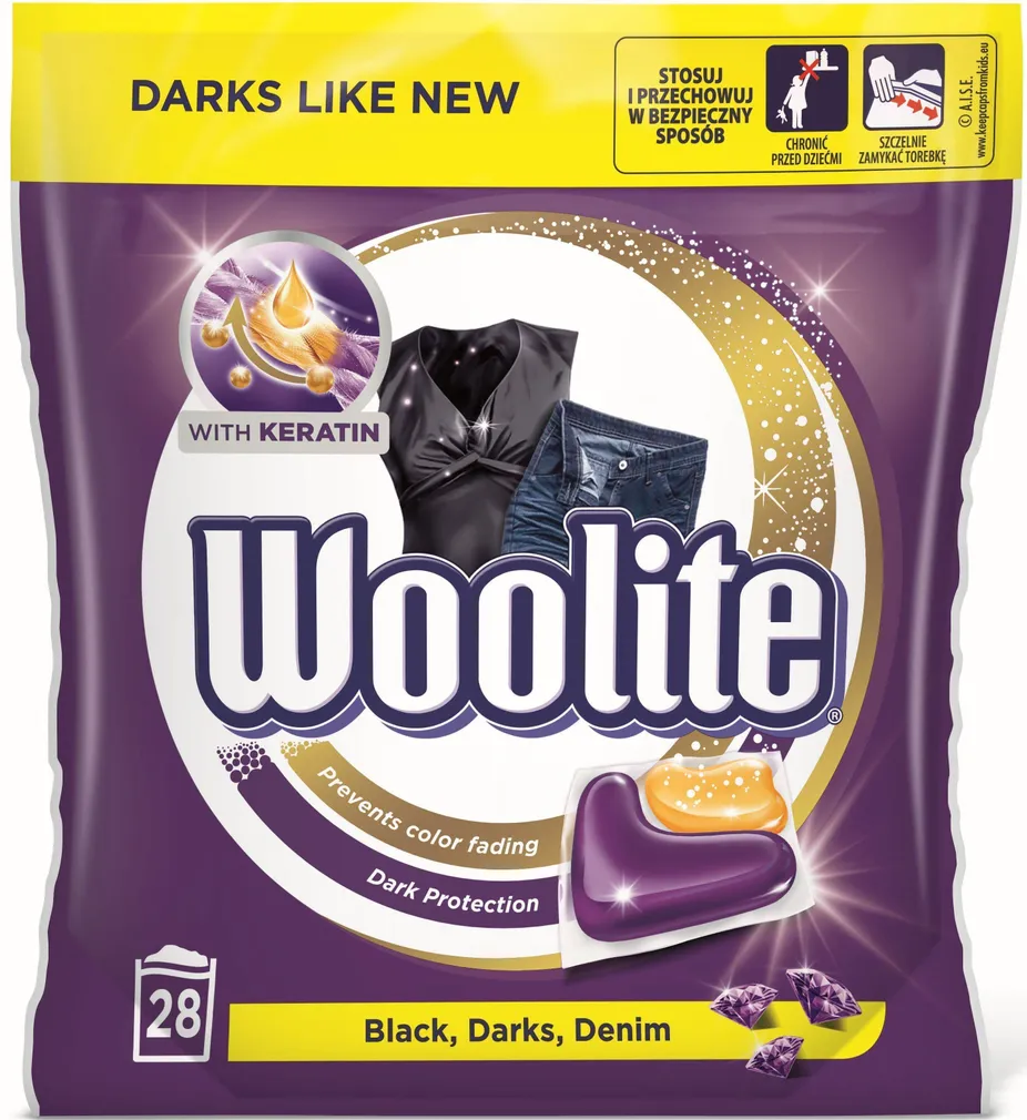 PESUVAHEND WOOLITE GEELKAPSLID DUAL DARK 28TK