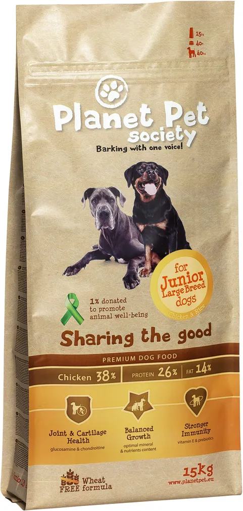 LEMMIKLOOMA TÄISTOIT SUURT TÕUGU NOORELE KOERALE PLANET PET SOCIETY KANAGA 15KG