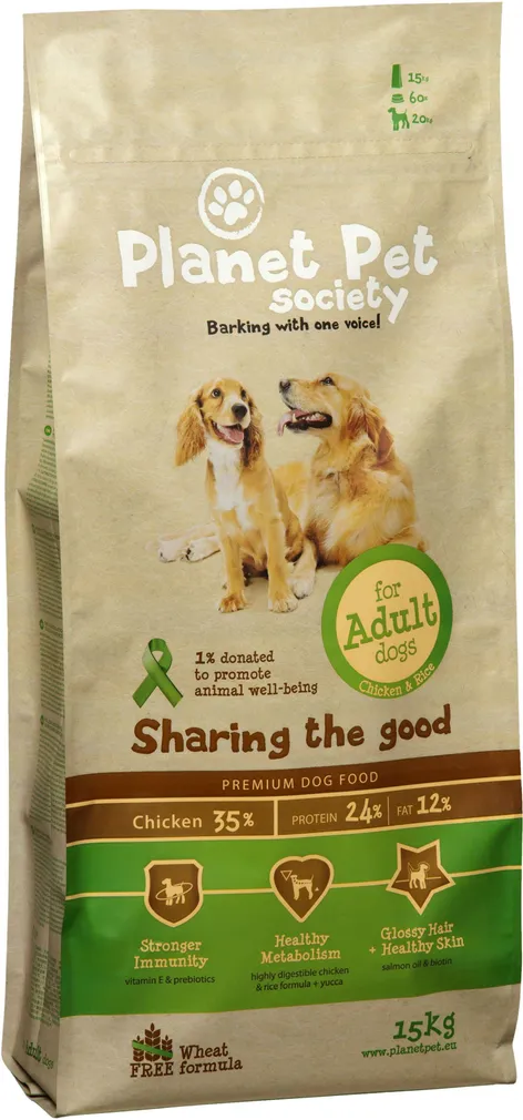 LEMMIKLOOMA TÄISTOIT KOERALE PLANET PET SOCIETY KANA-RIISI ADULT 15KG