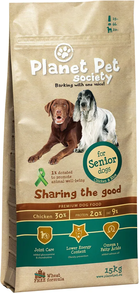 LEMMIKLOOMA TÄISTOIT EAKATELE KOERTELE PLANET PET SOCIETY KANA-RIISI 15KG
