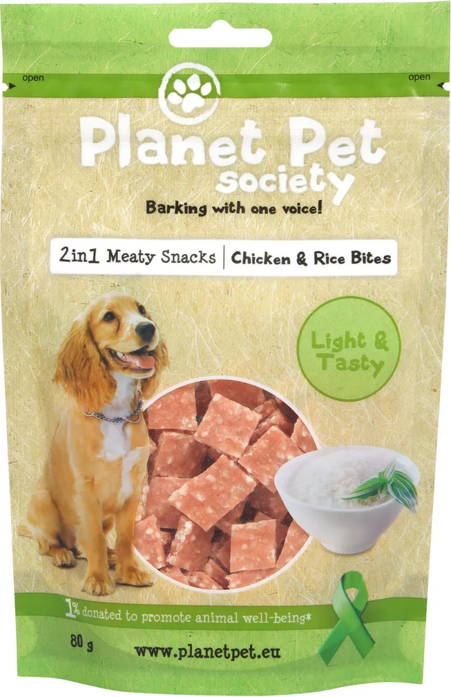 LEMMIKLOOMA 2IN1 MAIUS KOERALE PLANET PET SOCIETY KANA-RIISI PALA 80G