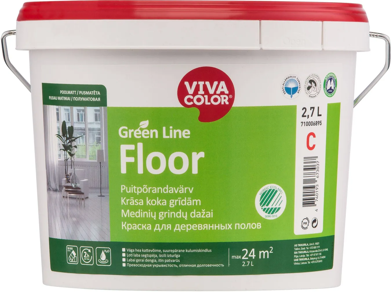 PUITPÕRANDAVÄRV VIVACOLOR GREEN LINE FLOOR 2,7L VALGE POOLMATT