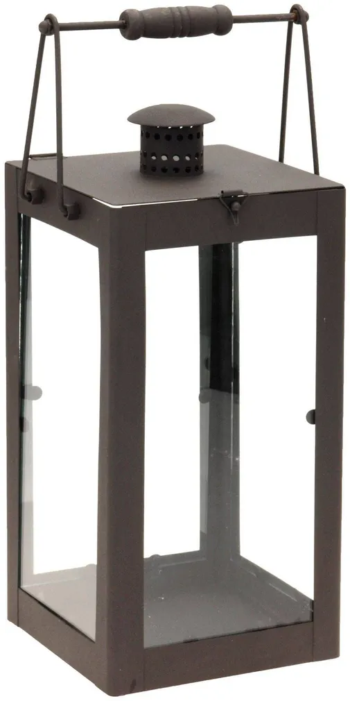 LATERN 18,2X16,2X42CM METALL PUIDUST KÄEPIDE ROOSTE-PRUUN