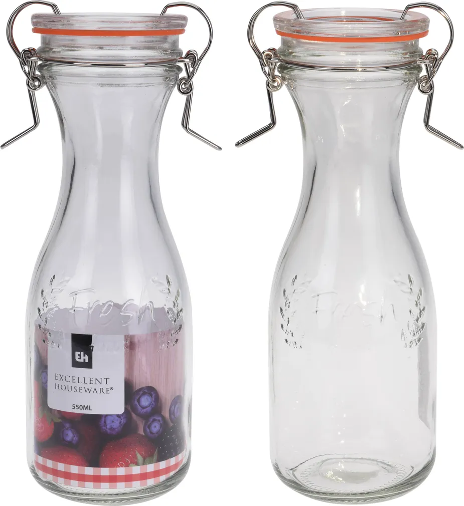 KLAASIST PUDEL KAANE JA METALL KINNITUSTEGA 550ML