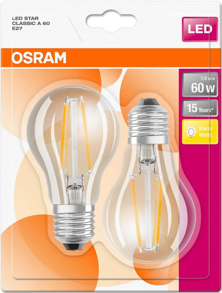 LED LAMP 7W E27 A60 806LM 2700K 2TK PAKIS OSRAM