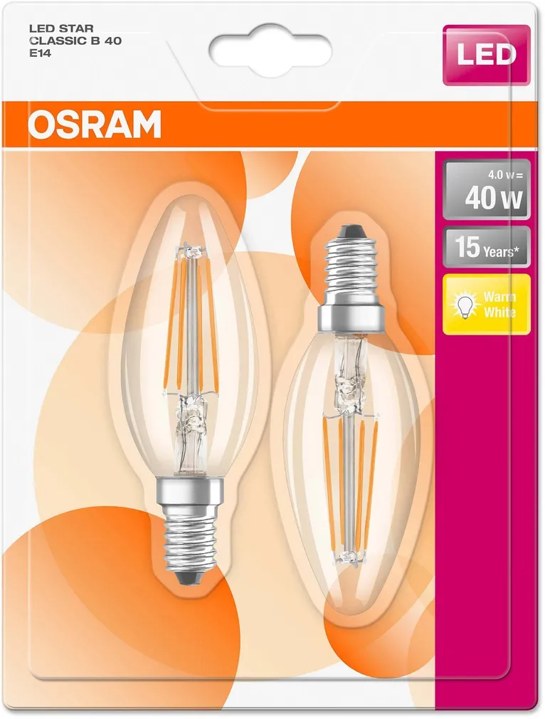 LED LAMP OSRAM LED RETROFIT CLASSIC 4W E14 B40 470LM 2700K KLAAR 2TK PAKIS