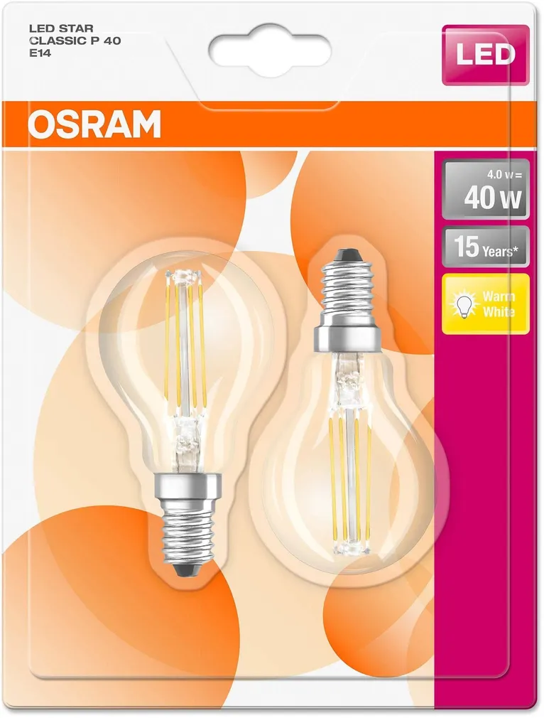 LED LAMP 4W E14 P45 470LM 2700K 2TK PAKIS OSRAM