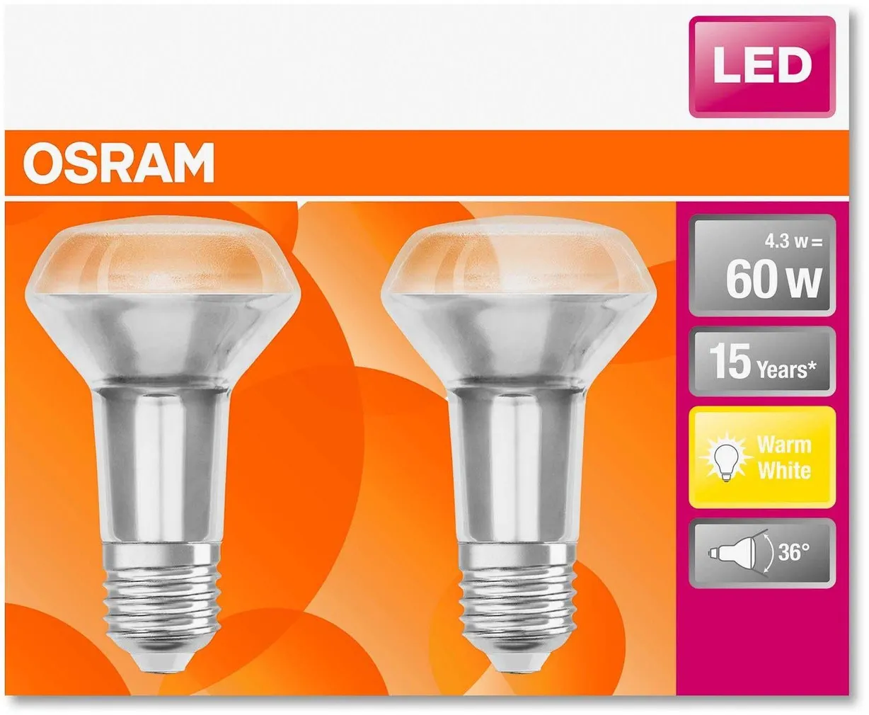 LED LAMP OSRAM LED STAR 4,3W E27 R63 345LM 2700K 2TK PAKIS