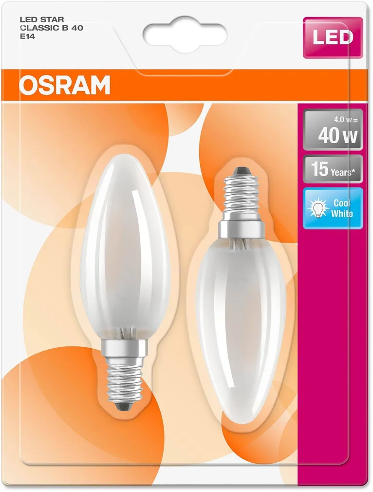 LED LAMP OSRAM LED RETROFIT CLASSIC 4W E14 B40 470LM 4000K MATT 2TK PAKIS