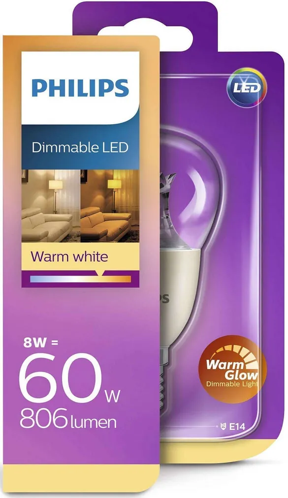 LED LAMP 8-60W E14 P50 806LM 2000-2700K DIM WG