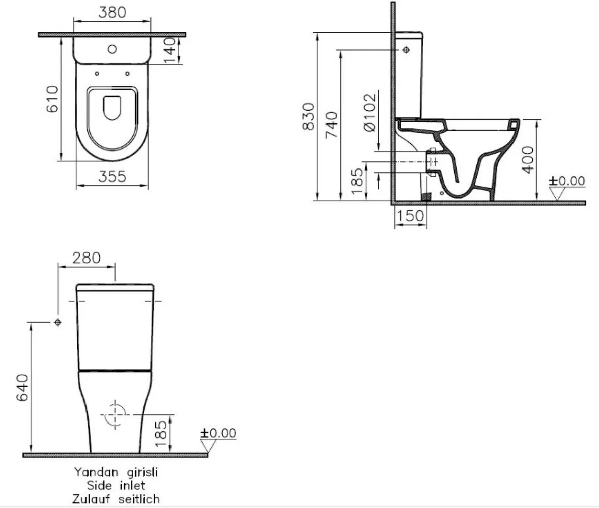 WC-POTT VITRA ZENTRUM UNIVERSAALNE ÄRAJOOKS + PRILL-LAUD