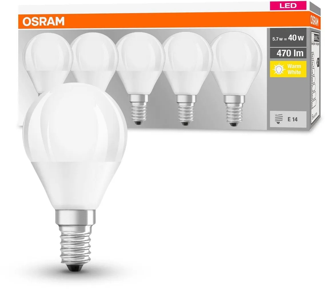 LED LAMP OSRAM 5W E14 P45 2700K 470LM MATT 5TK PAKIS