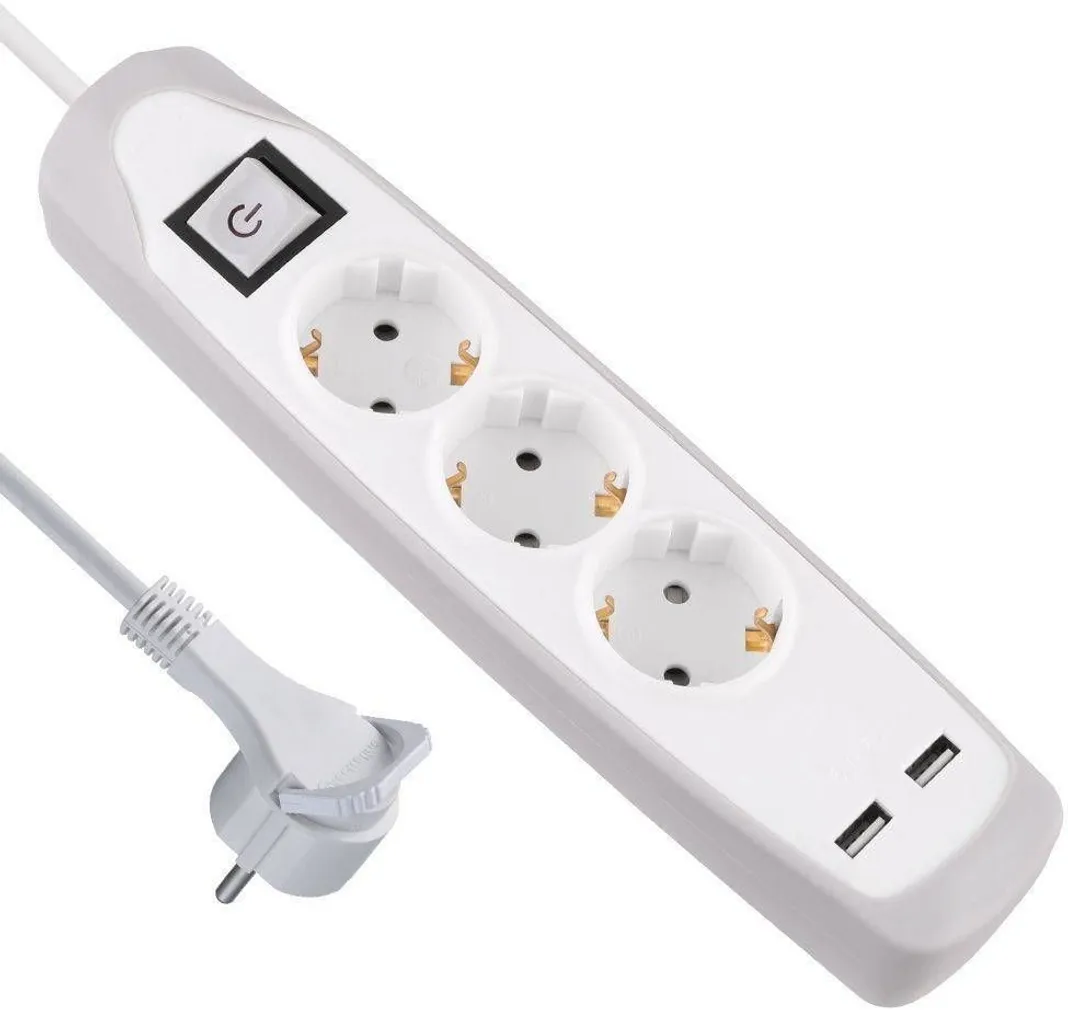 PIKENDUSJUHE ELECTRALINE 2M 3G1,0MM² LK LÜLITI 2XUSB VALGE/HALL