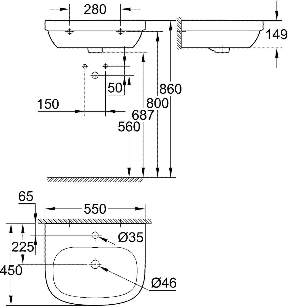 VALAMU GROHE EURO CERAMIC 55X45X15CM