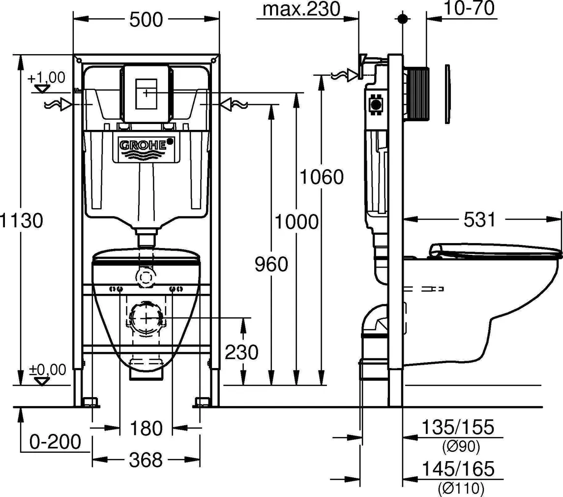 WC-RAAM SEINAPOTIGA GROHE BAU CERAMIC 4-IN-1