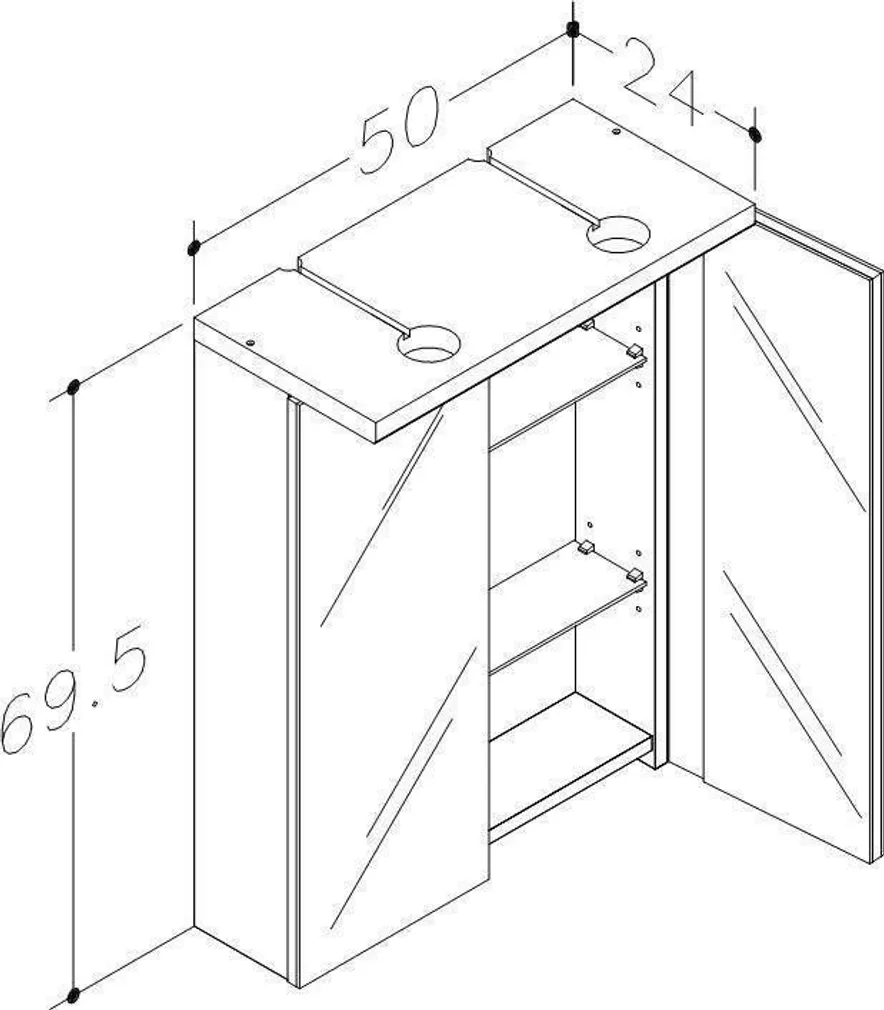 PEEGELKAPP RB BATHROOM QUADRO LED 50X24X69,5CM VALGE