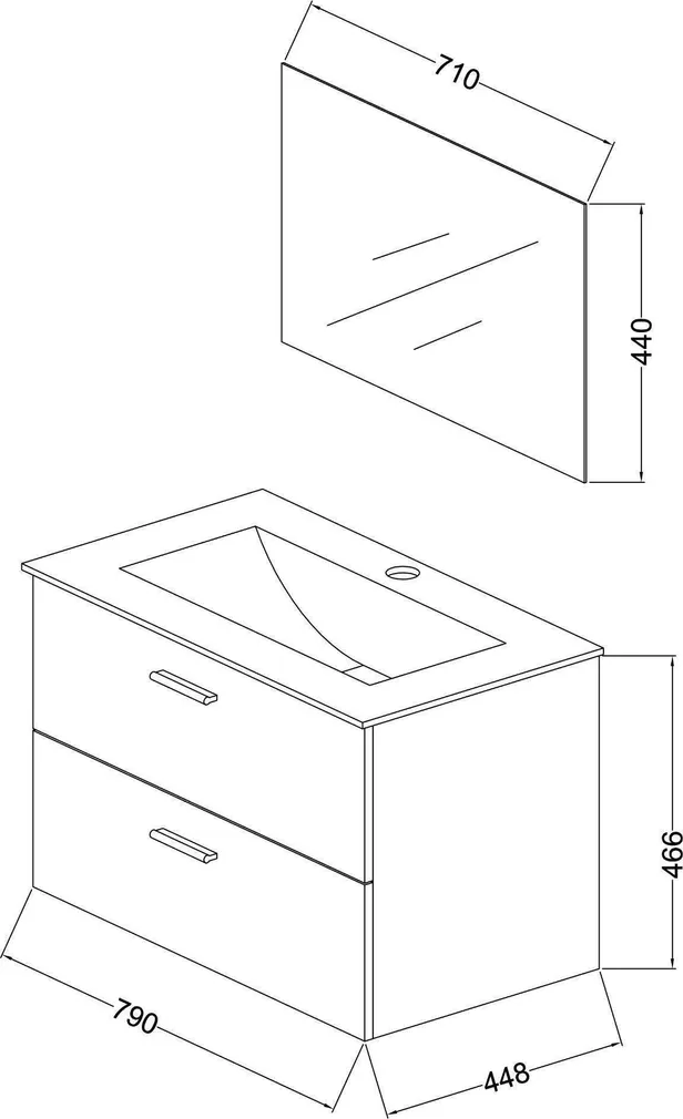 VANNITOAMÖÖBLI KOMPLEKT HARMA AIO 79CM VALGE
