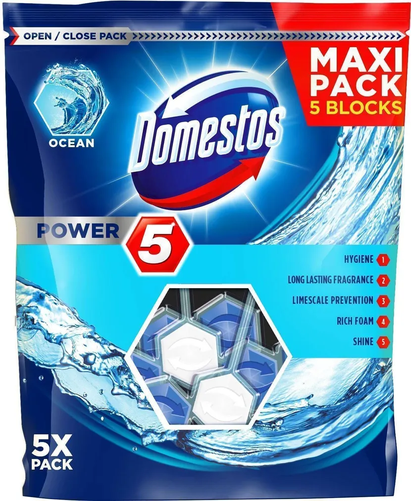 WC-VÄRSKENDAJA DOMESTOS POWER 5 OCEAN 55G 5-PAKK